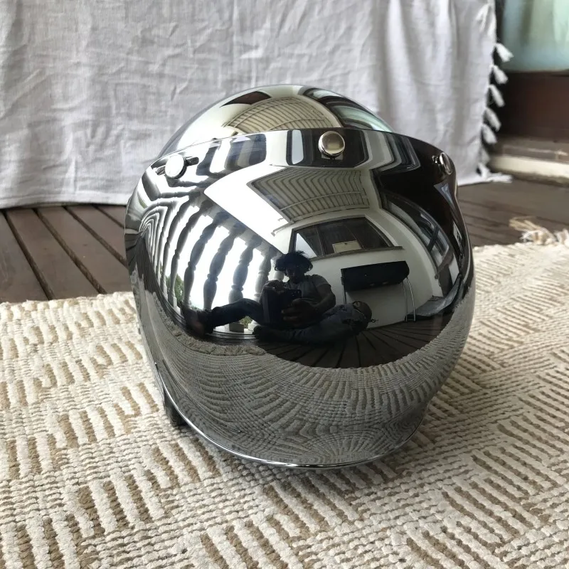 Vintage Open Face Retro Helmet - Specchio Argento Cromato Moto Open Face