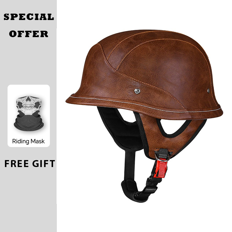 Vintage Open Face Retro Helmet - Mezzo casco in pelle Caschi da