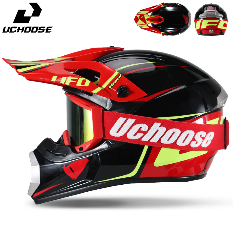 Off Road Motocross Helmet Goggles Set - Set Casco Motocross Uchoose per Adulti,